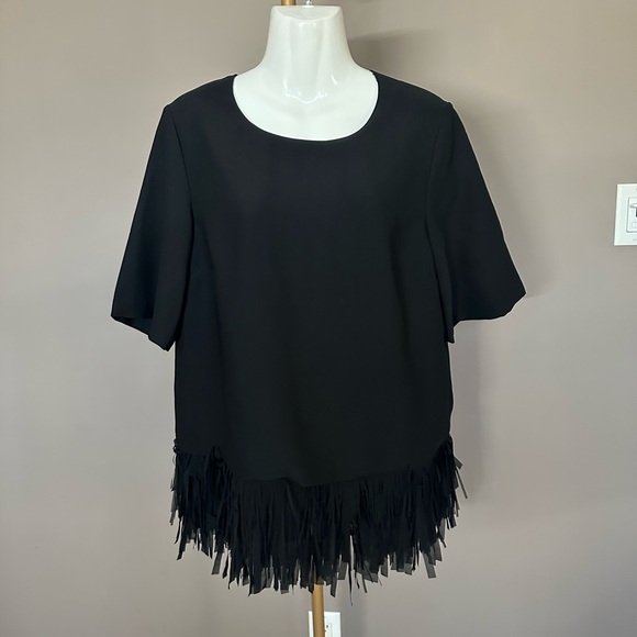 NWT Black Fringe Hem Women's Top - Picture 4 of 9
